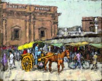Zahid Saleem, 13 x16 Inch, Acrylic on Canvas, Cityscape Horse Painting, AC-ZS-024